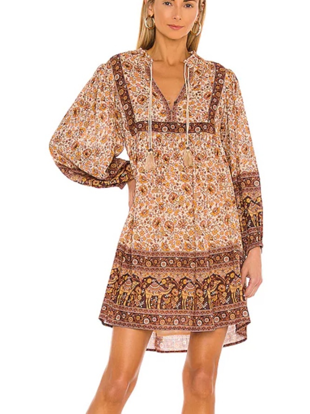 Spell Sundown Boho Mini Dress Floral Paisley Bubble Sleeve Small